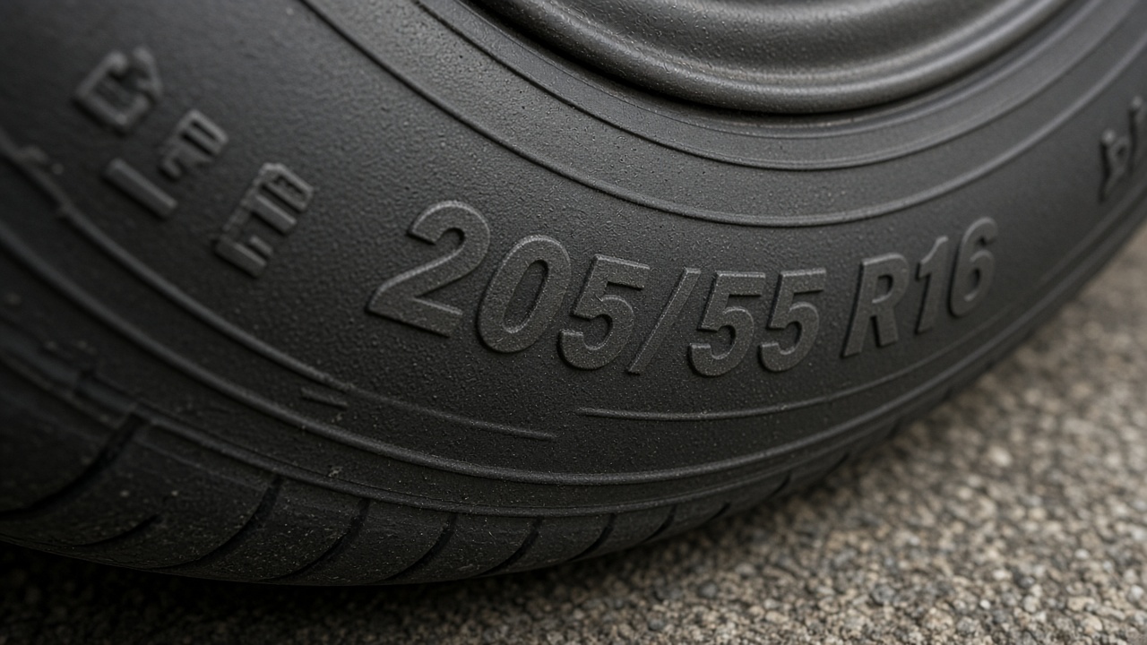 Marcaj 205/55 R16 pe peretele unei anvelope